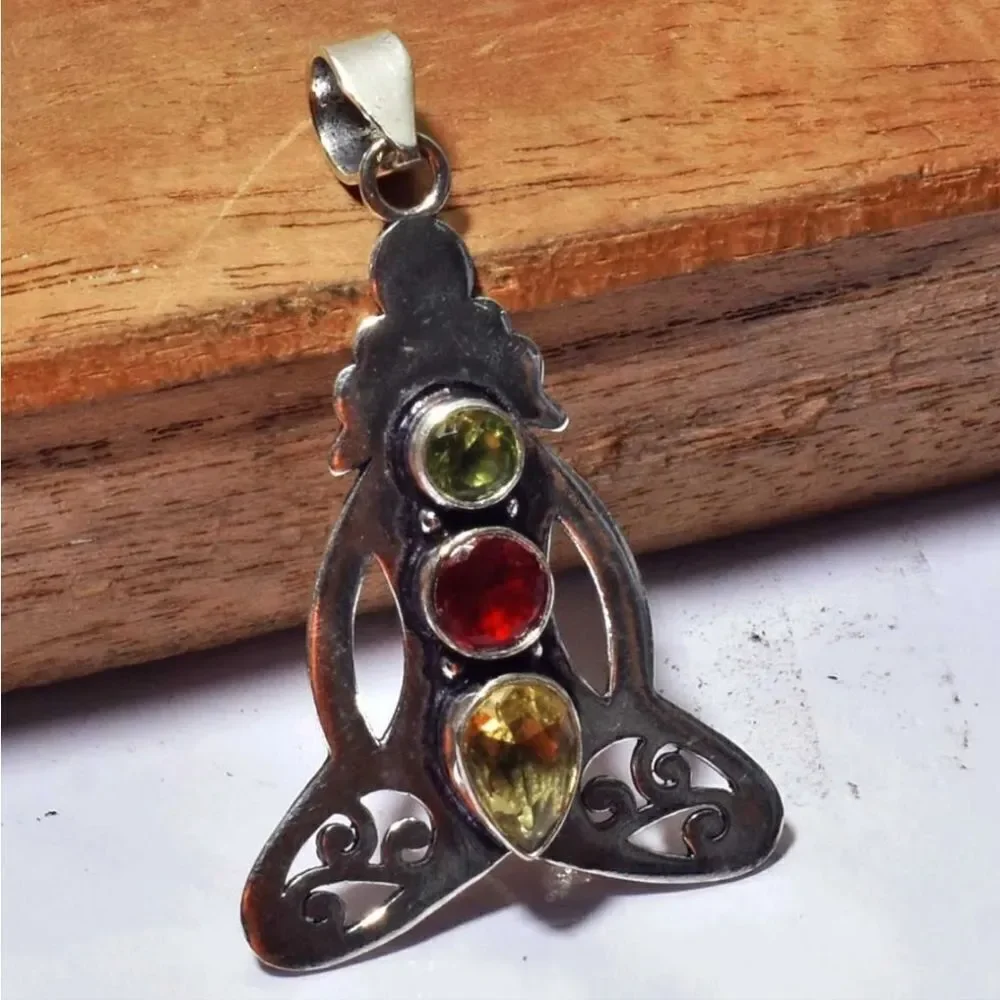 Citrine Garnet Peridot Ethnic Handmade Pendant Jewelry 1.92